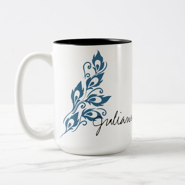 Peacock Feathers Two-Tone Coffee Mug (Left)