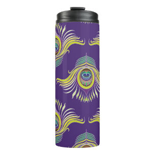 Peacock feathers: vintage seamless background. thermal tumbler
