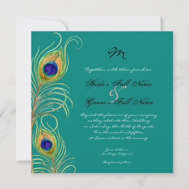 Peacock Feathers Wedding Invitation (Front)