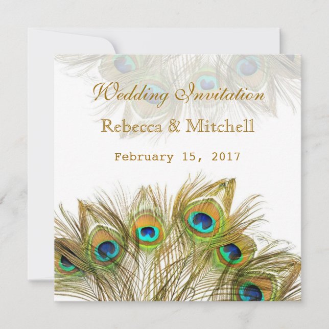 Peacock feathers Wedding Invitation (Front)