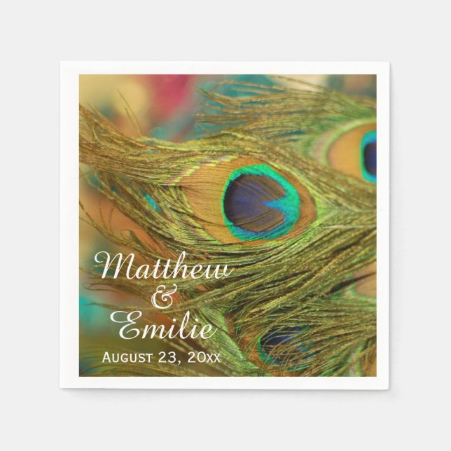Peacock Feathers Wedding Napkins (Front)