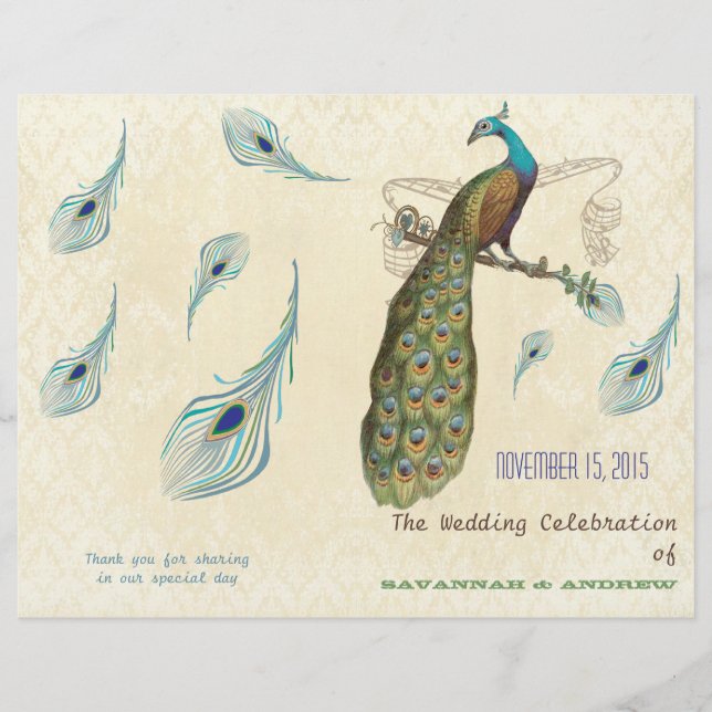 Peacock Feathers Wedding Program (Front)