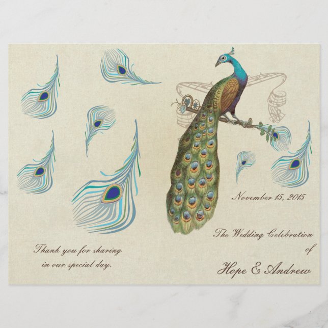 Peacock Feathers Wedding Program (Front)