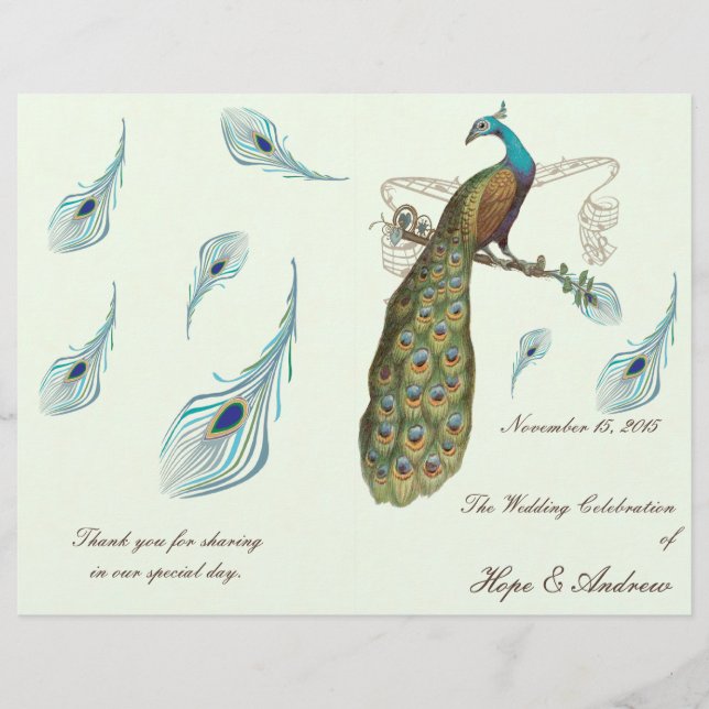 Peacock Feathers Wedding Program (Front)