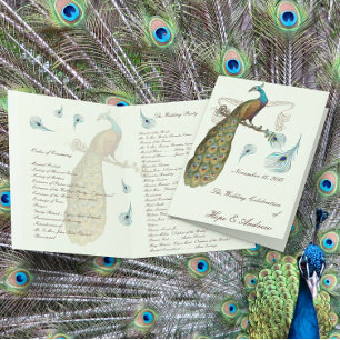 Peacock Feathers Wedding Program