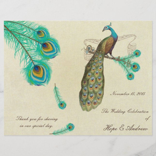 Peacock Feathers Wedding Program 2 (Front)