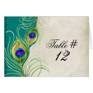 Peacock Feathers Wedding Table Tent Card