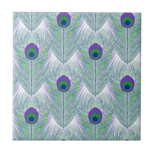 Peacock Feathers White Background Ceramic Tile (Front)
