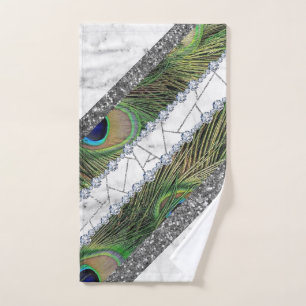 Peacock Feathers Wild Bird Marble Hand Towel
