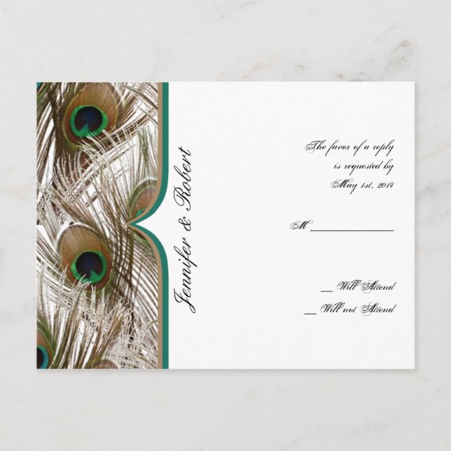 Peacock Feathers with Double Frame RSVP Postcard (Front)