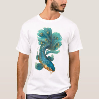 Peacock fin koi in turquoise and gold T-Shirt