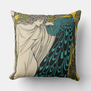 Peacock Fine Art Bird Nouveau Cushion