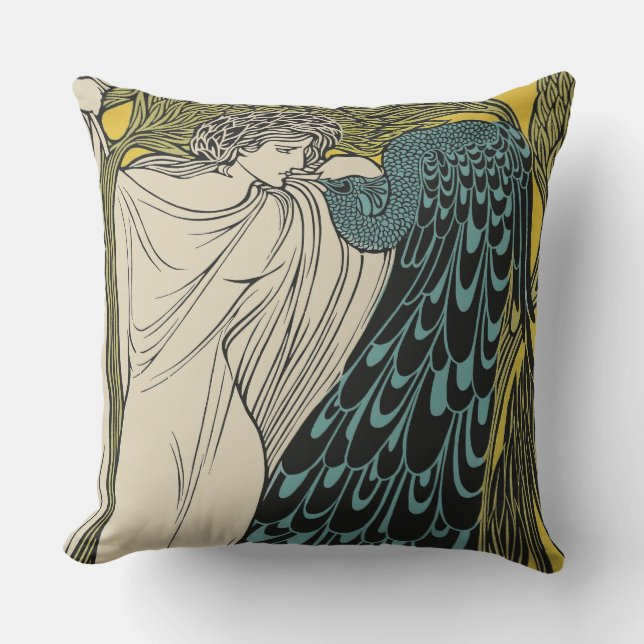 Peacock Fine Art Bird Nouveau Cushion (Front)