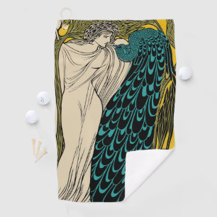 Peacock Fine Art Bird Nouveau Golf Towel
