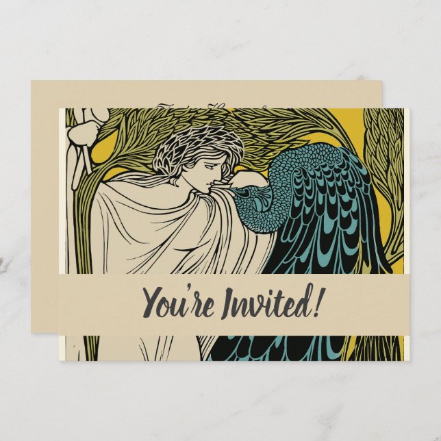 Peacock Fine Art Bird Nouveau Invitation (Front/Back)