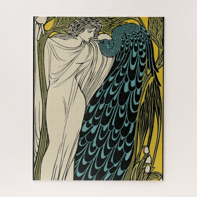 Peacock Fine Art Bird Nouveau Jigsaw Puzzle (Vertical)
