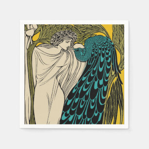 Peacock Fine Art Bird Nouveau Napkin