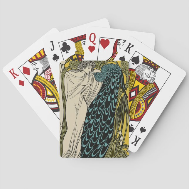 Peacock Fine Art Bird Nouveau Playing Cards (Back)