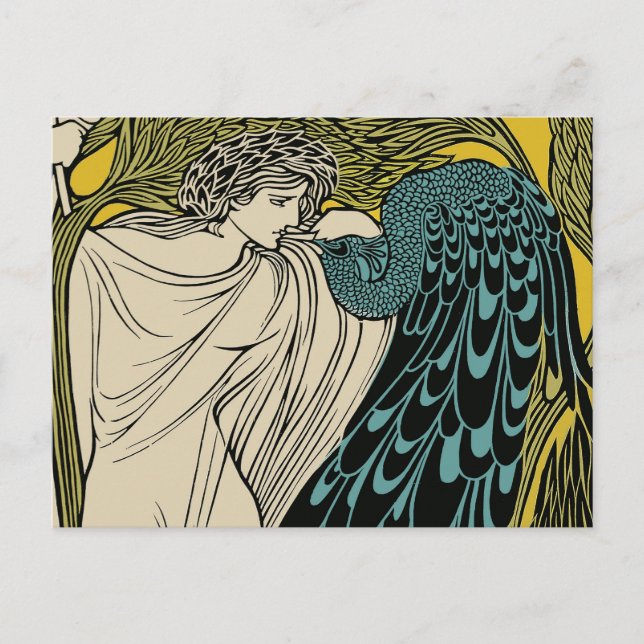 Peacock Fine Art Bird Nouveau Postcard (Front)
