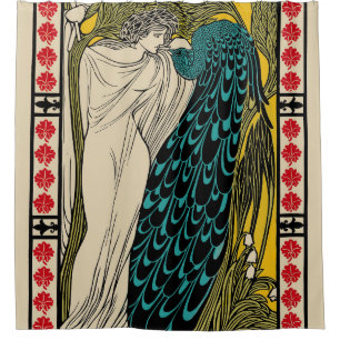 Peacock Fine Art Bird Nouveau Shower Curtain