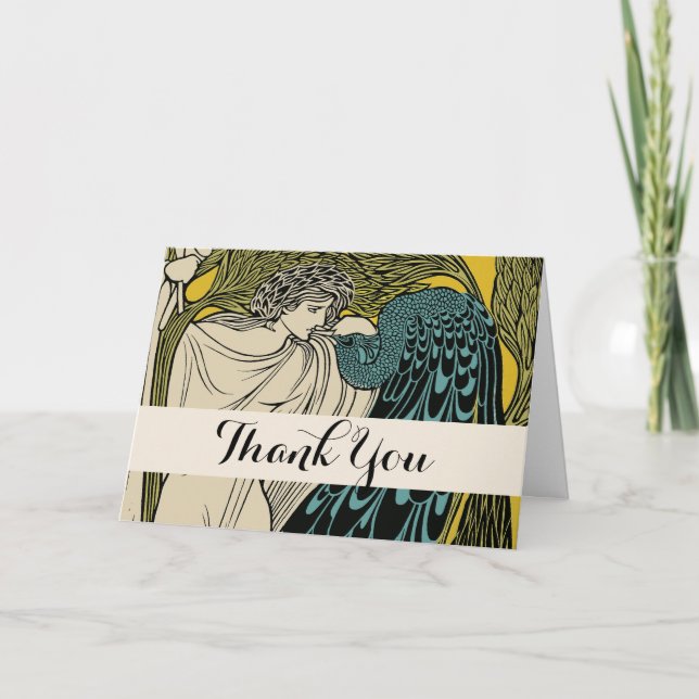 Peacock Fine Art Bird Nouveau Thank You Card (Front)
