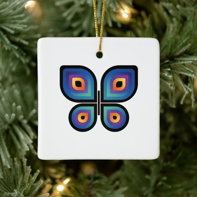 Peacock Flame Butterfly Ceramic Ornament (Tree)