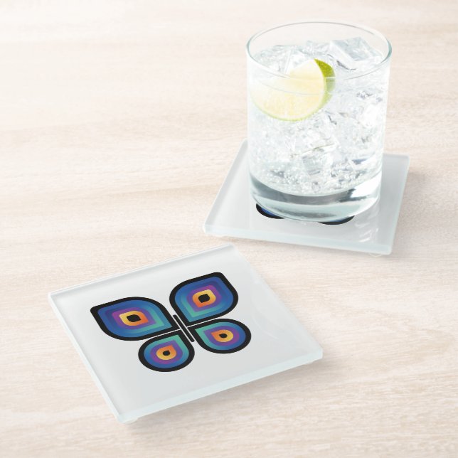 Peacock Flame Butterfly Glass Coaster (Angled)