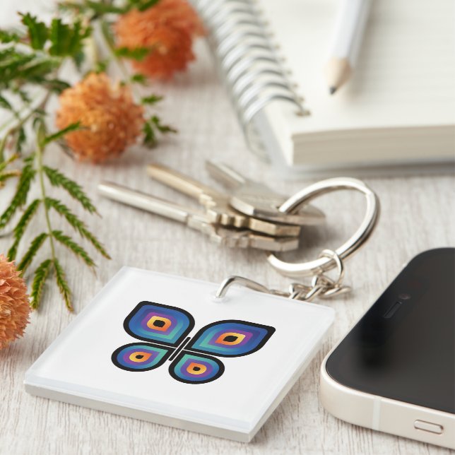 Peacock Flame Butterfly Key Ring (Front Right)