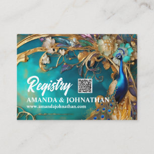 Peacock floral art nouveau marbled elegant bird enclosure card