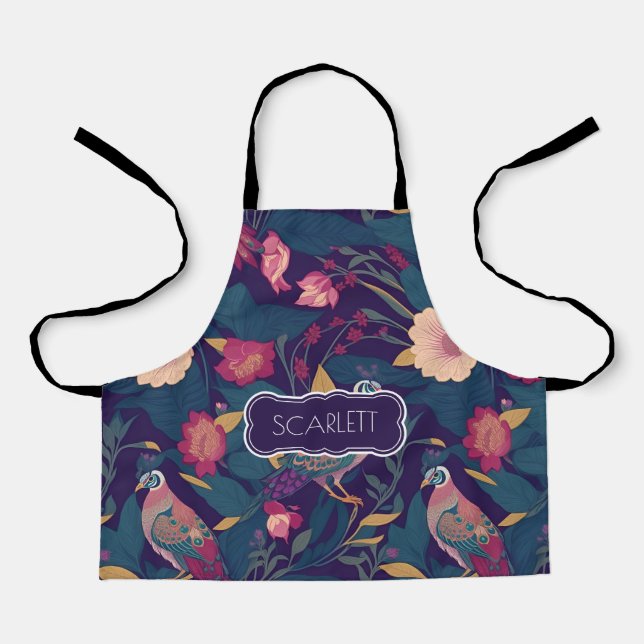 Peacock Floral Colourful Personalised Pattern Apron (Front)