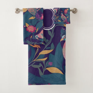 Peacock Floral Colourful Personalised Pattern Bath Towel Set