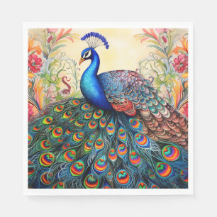 Peacock Floral Elegant Pretty Paper Napkins