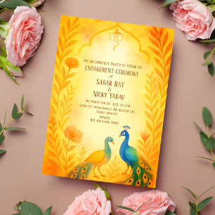 Peacock Floral Indian Hindu Engagement Ceremony Invitation