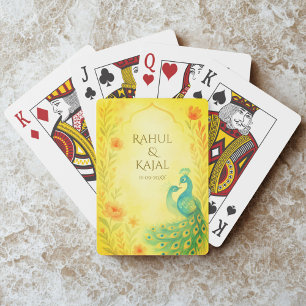Peacock Floral Indian Wedding Playing Cards