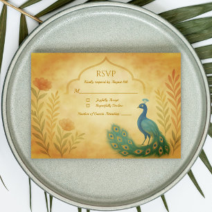 Peacock Floral Indian Wedding RSVP Card