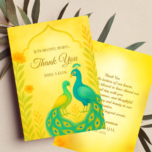 Peacock Floral Indian Wedding Thank You Card