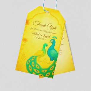 Peacock Floral Indian Wedding Thank You Card Gift Tags