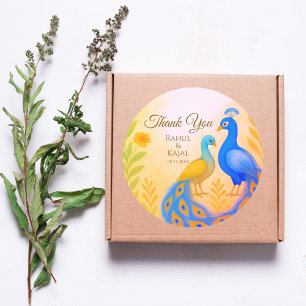 Peacock Floral Indian Wedding Thank You Classic Round Sticker