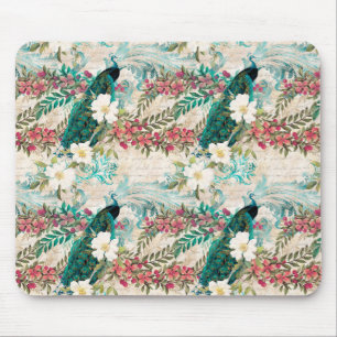 Peacock Floral Mouse Pad