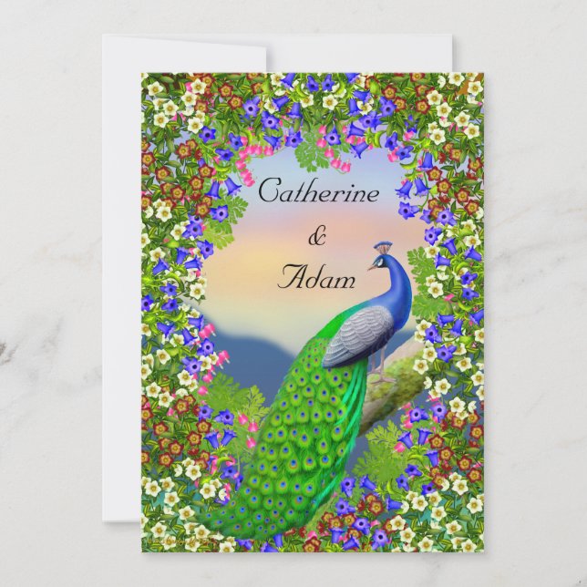 Peacock Floral Paradise Wedding Invitation (Front)