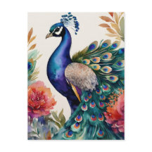 Peacock Floral Watercolor Art