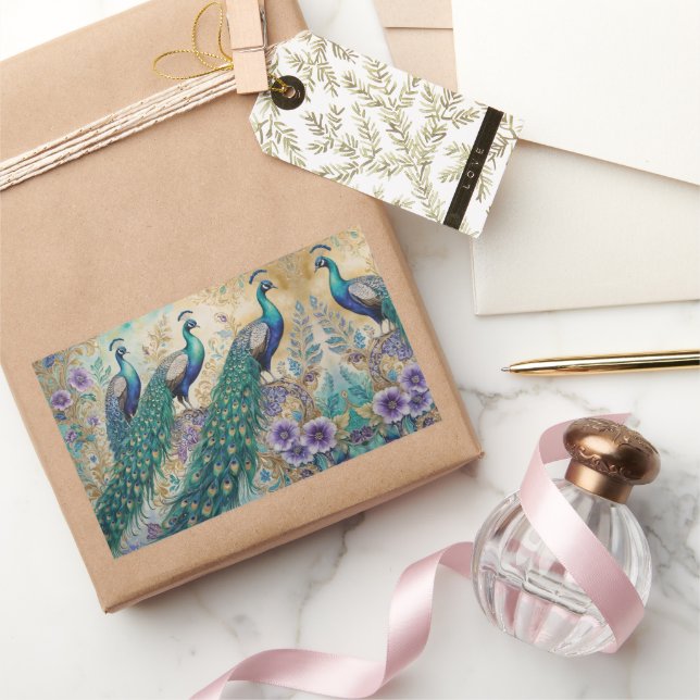 Peacock floral watercolor  rectangular sticker (Gifting)