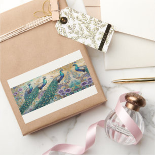 Peacock floral watercolor rectangular sticker