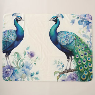 Peacock floral watercolor sherpa blanket