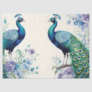 Peacock floral watercolor tissue paper