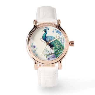Peacock floral watercolor  watch