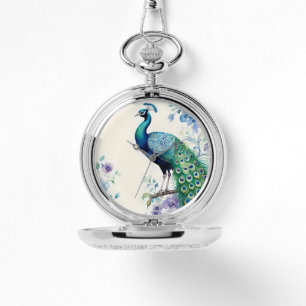 Peacock floral watercolor  watch