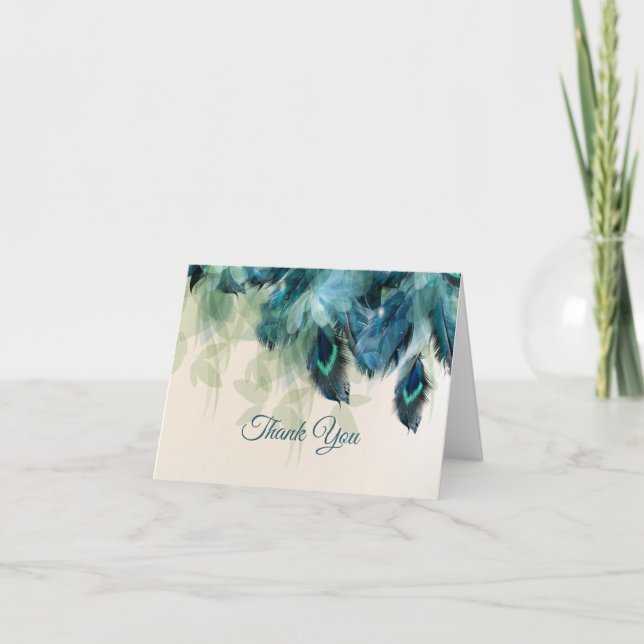 Peacock Floral Wedding | Thank You Card (Front)