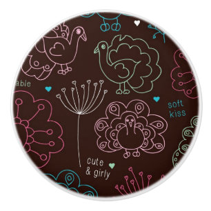 peacock flower india wallpaper vintage ceramic knob