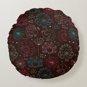 peacock flower india wallpaper vintage round cushion